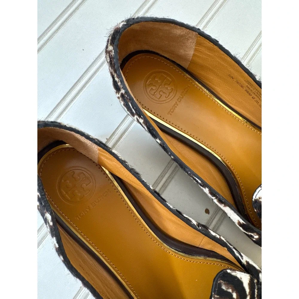 Tory Burch Metal Miller 15 mm Loafers Women 6M Brown Leopard Calf Hair Gold Logo